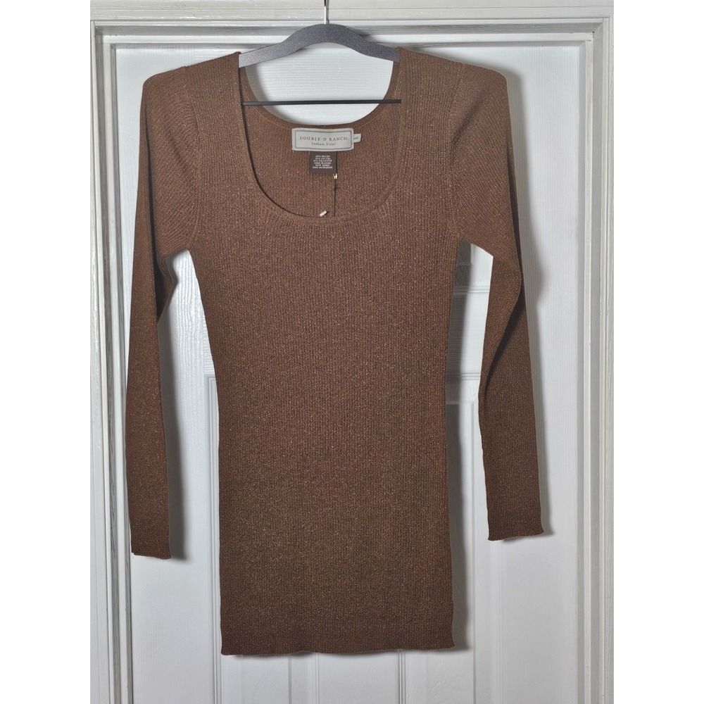 Double D Ranch Ribbed Lightweight Sweater‎ Size Large Metallic Coppery Brown